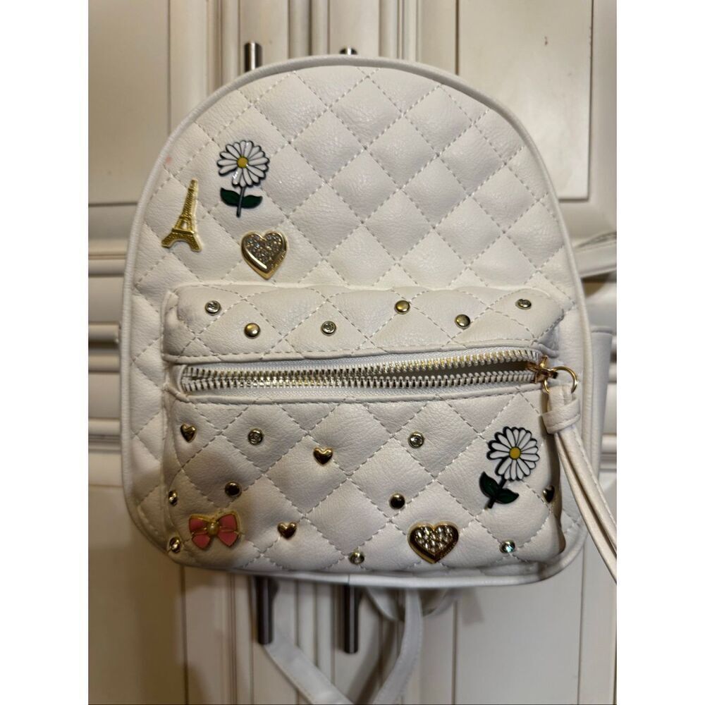 UnderOneSky Women's Quilted Heart & Flower Charm Mini Backpack White Small